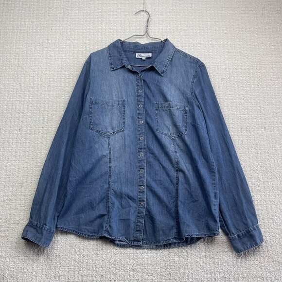Blue Crush Lumberjack Camp Denim Snap Button Up Shirt Wom Sz XL Western Cowboy - Picture 1 of 11